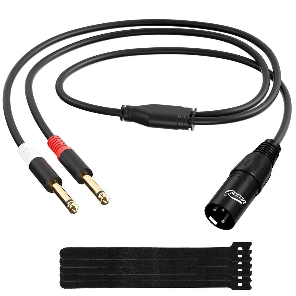 Elecan 15ft XLR Male to Dual 1/4" 6.35mm TS Mono Y Splitter Microphone Cable